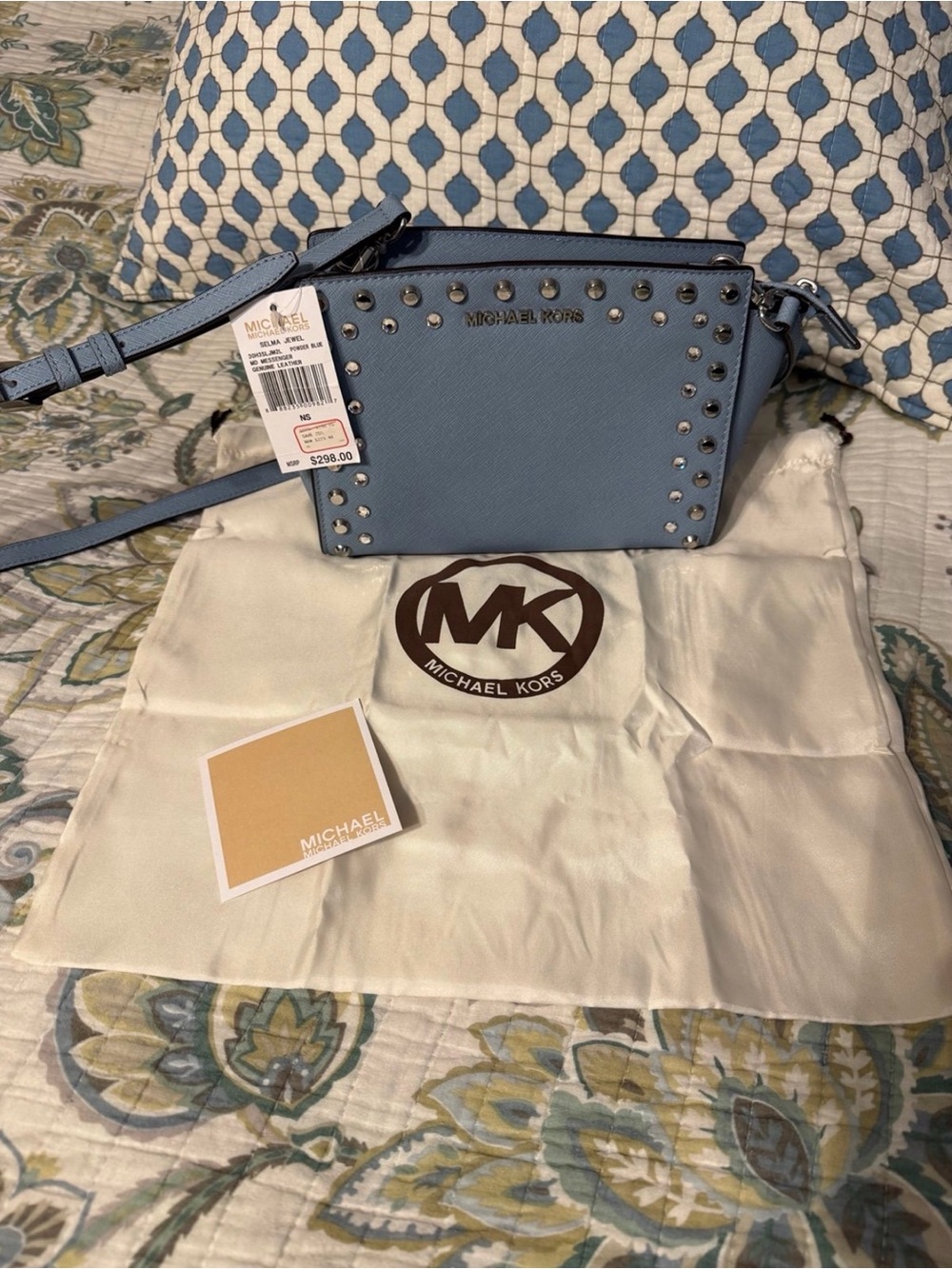 Michael Kors Light Blue Studded Saffiano Crossbody Bag